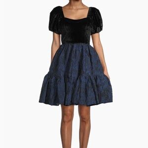 Rachel Parcell Blue and Black Organza Fit & Flare Minidress